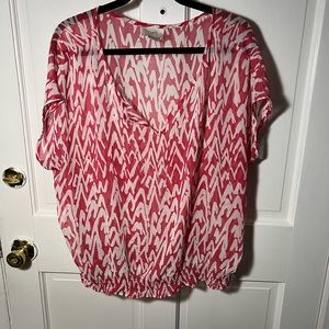 Loft XL semi sheer short sleeve v neck blouse